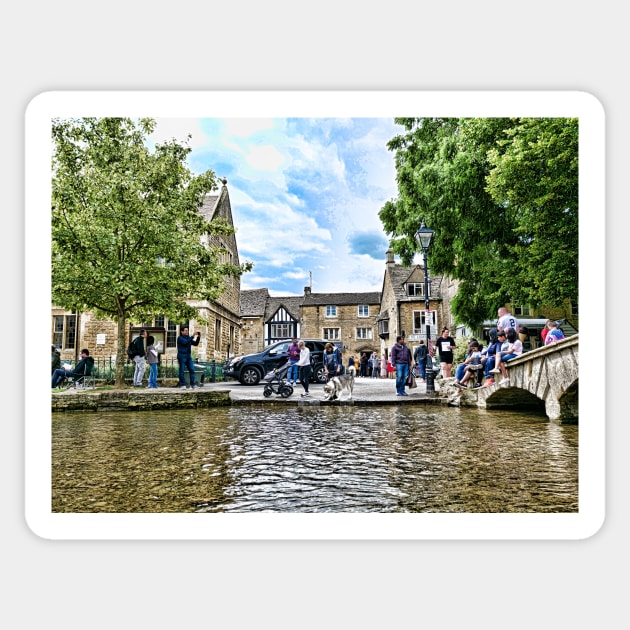 Japanese Akita dog in the river, Bourton-on-the-Water village Sticker by fantastic-designs